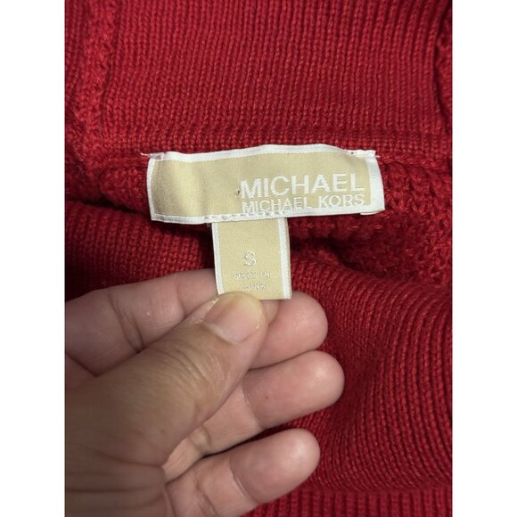 MICHAEL KORS Red Cowl Neck Knit Sweater Cotton Holiday Casual Basic Capsule S - Picture 4 of 9